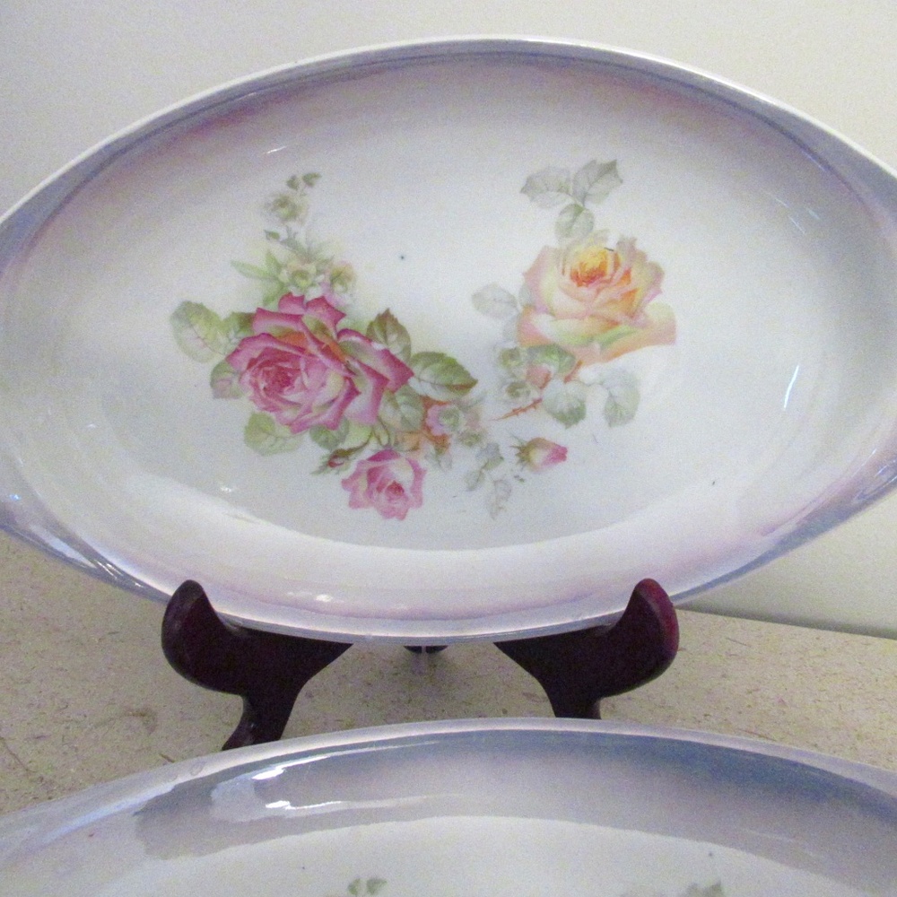 Oval Blue Lusterware Rose Serving dish